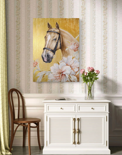Pferd Gemälde „Blütenatem" Acryl auf Leinwand – elegantes Tierporträt im Profil, Original signiert