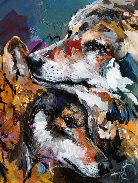 Gemälde Wölfe Treue Gefährten – handgemaltes Original Acrylbild (40 x 30 cm)