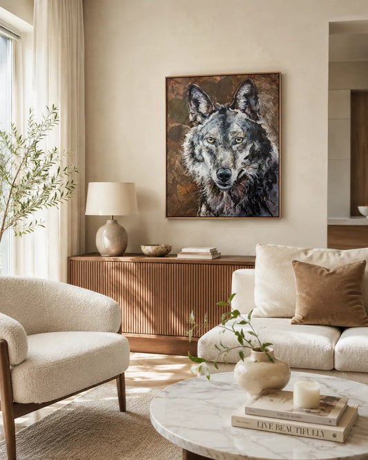 Wolf Gemälde handgemalt – Acryl Tierportrait, abstrakte Tierbilder Kunst original kaufen