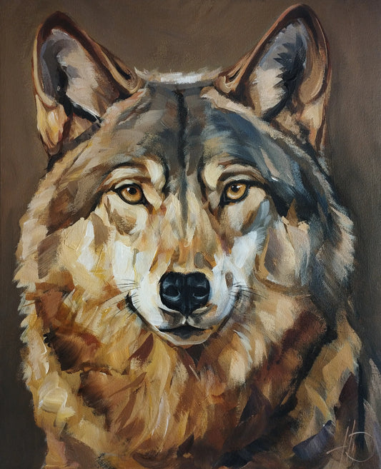 H1Z ART Acrylbild Gemälde Wolf bei Nacht – handgemaltes Original Acrylbild (40 x 50 cm)