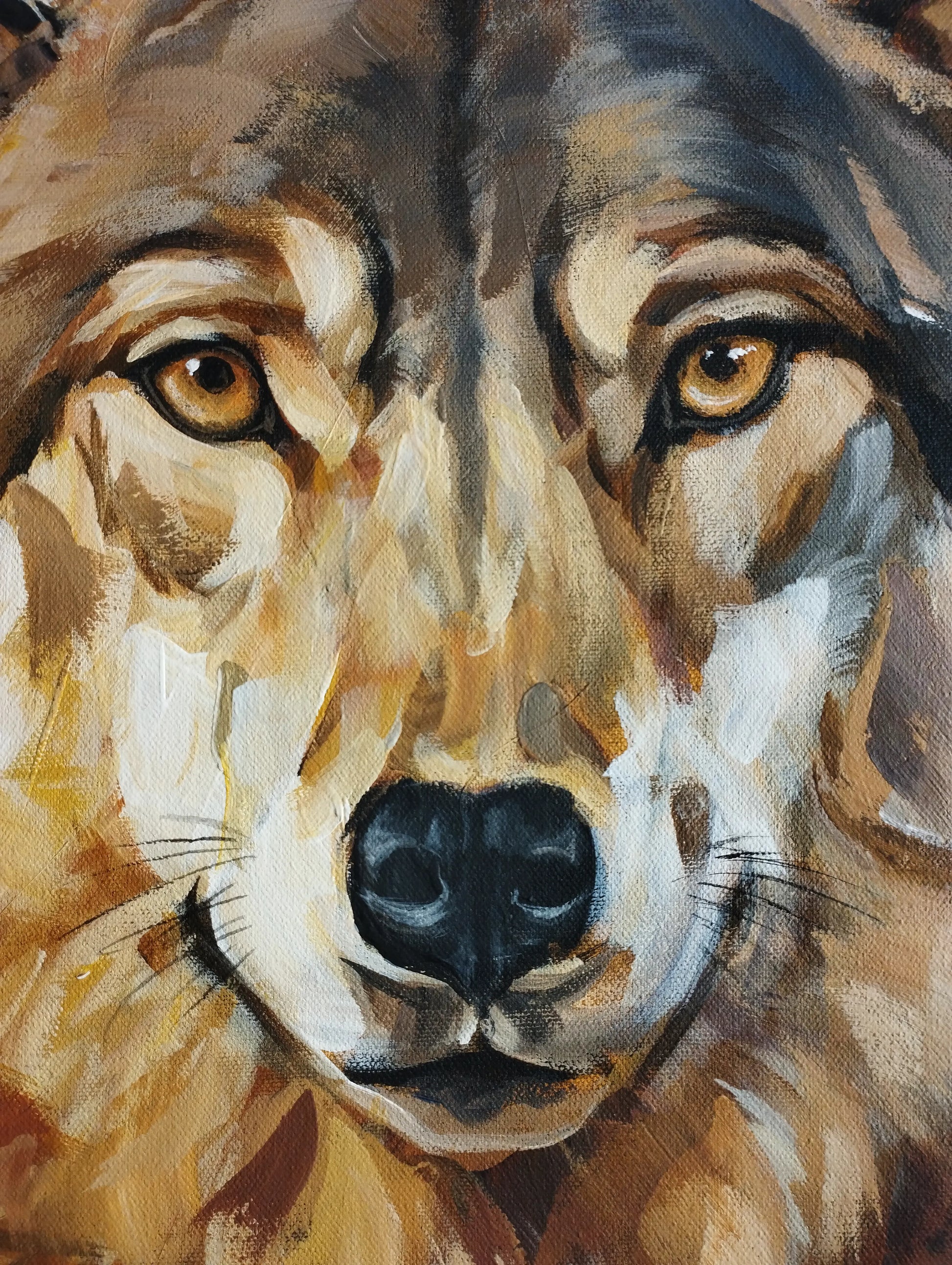 H1Z ART Acrylbild Gemälde Wolf bei Nacht – handgemaltes Original Acrylbild (40 x 50 cm)
