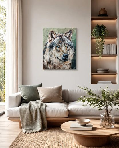 Wolf Gemälde handgemalt – Acrylbild Tierportrait, zeitgenössische Kunst kaufen