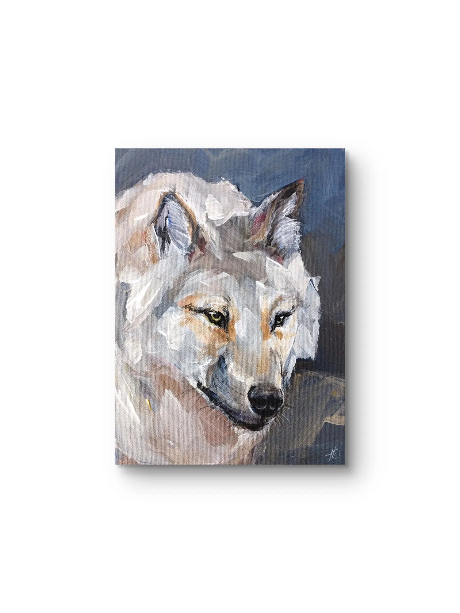 Arktischer Wolf Gemälde handgemalt – Acrylbild Tierportrait, Kunstwerk kaufen