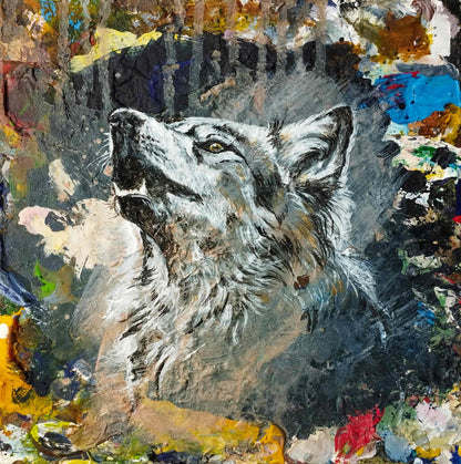 Heinz Acrylbild Wandbild heulender Wolf Acryl auf Leinwand (24 x 22 cm)