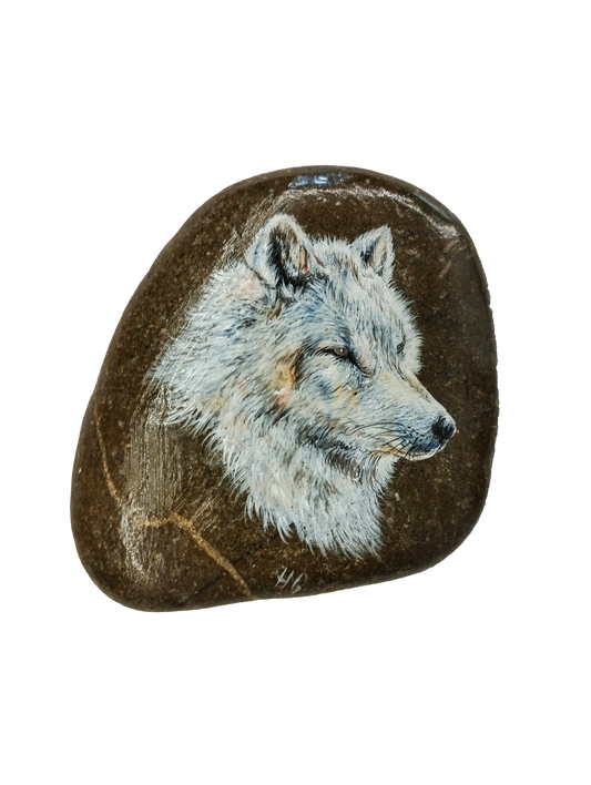 H1Z ART Geschenk Wolf Original handgemalt Acryl auf Naturstein
