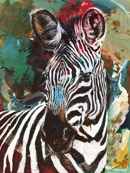 Gemälde Zebra in grün – handgemaltes Original Acrylbild (30 x 40 cm)