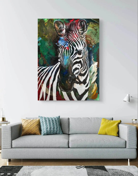 Handgemaltes Zebra XXL Acrylgemälde 125×95 cm – Schwarz-Weiß-Kontrast, expressives Tierporträt