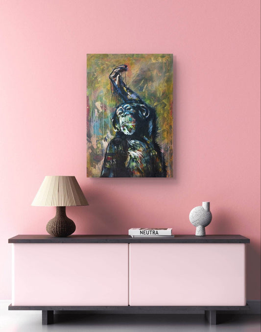 Gemälde eleganter Affe – handgemaltes Original Acrylbild (96 x 67 cm)