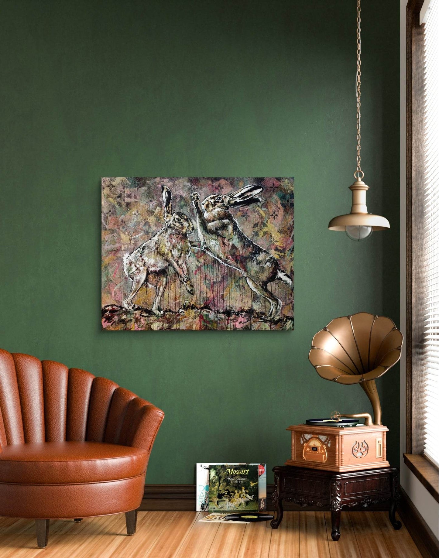 Heinz Acrylbild Wandbild zwei Hasen Acryl auf Leinwand (100 x 80 cm)
