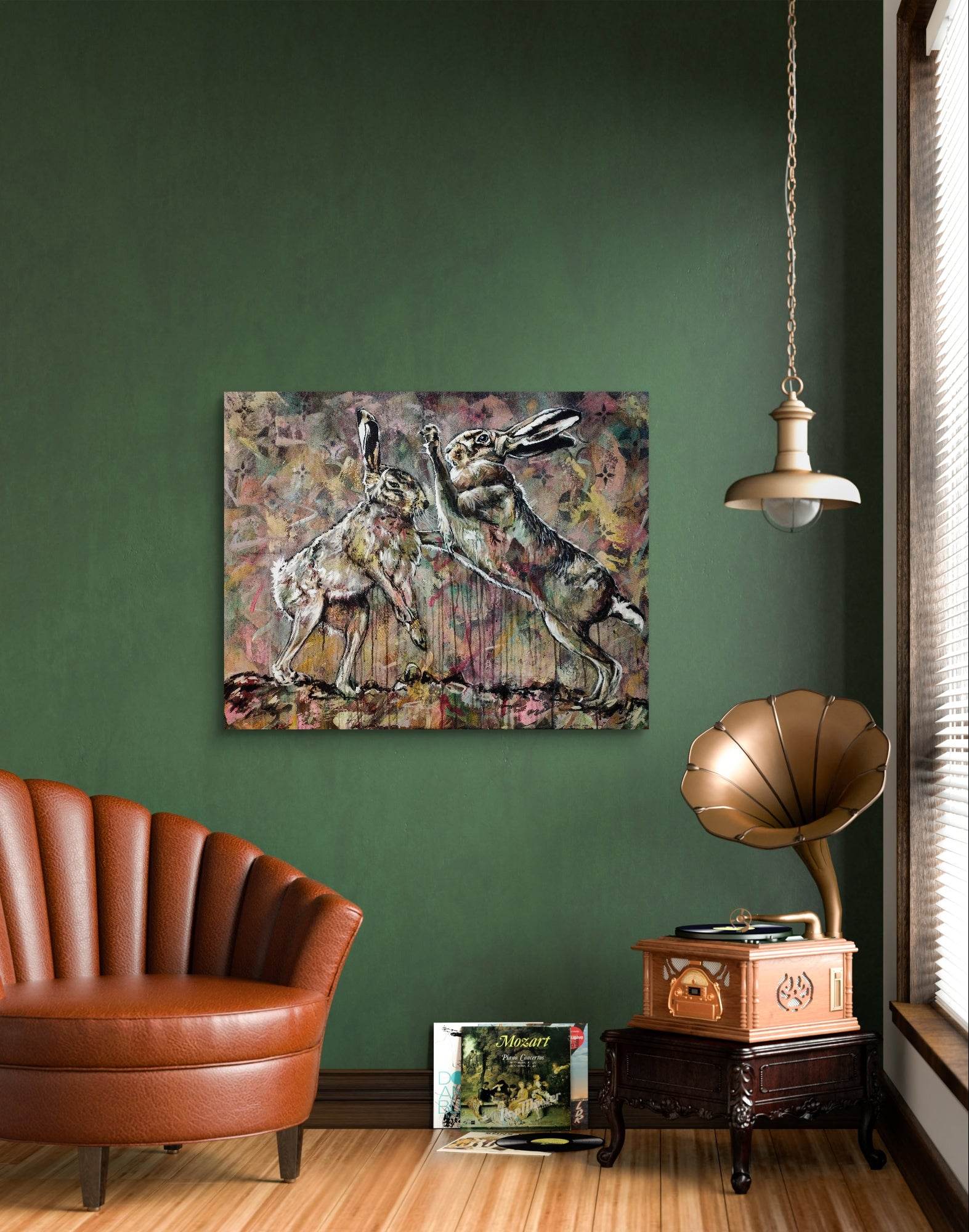 Heinz Acrylbild Wandbild zwei Hasen Acryl auf Leinwand (100 x 80 cm)
