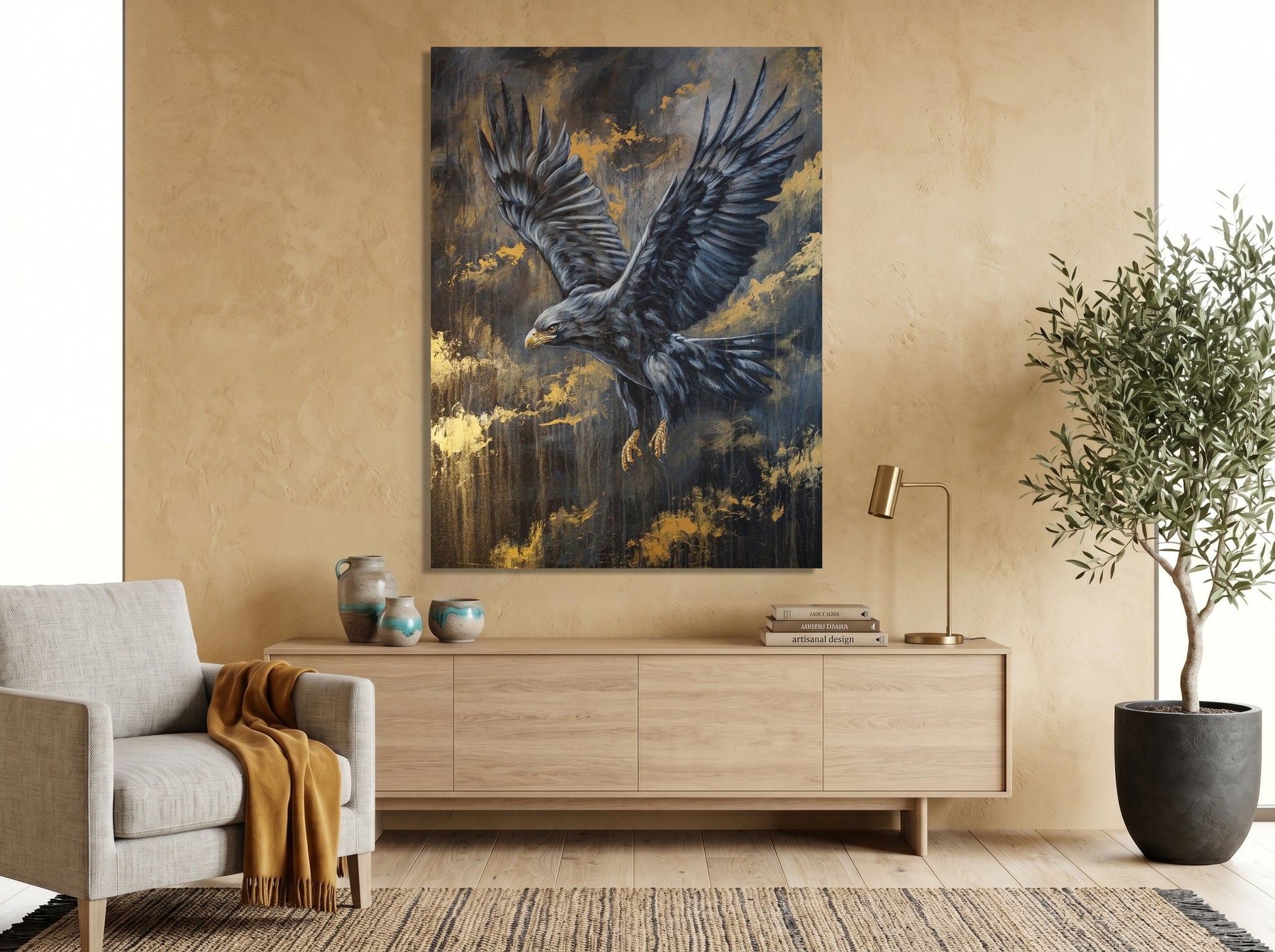 Exklusives Adler Kunstwerk auf Leinwand – realistischer Greifvogel mit goldenen Akzenten