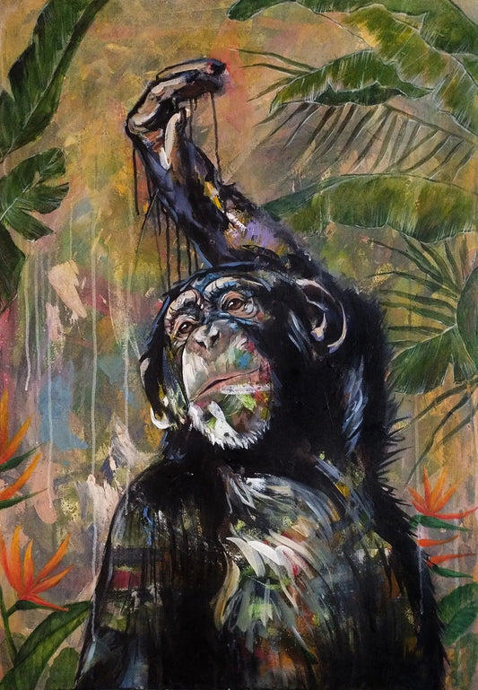Painting of an elegant monkey – hand-painted original acrylic painting (96 x 67 cm)