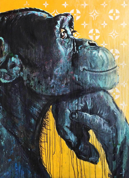 Gemälde denkender Affe – handgemaltes Original Acrylbild (128 x 93 cm)