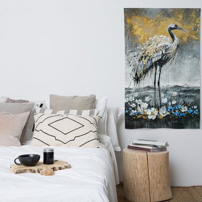 Kranich Kunstwerk als Flagge, moderne Kunst online kaufen, abstrakte Kunst für Zuhause