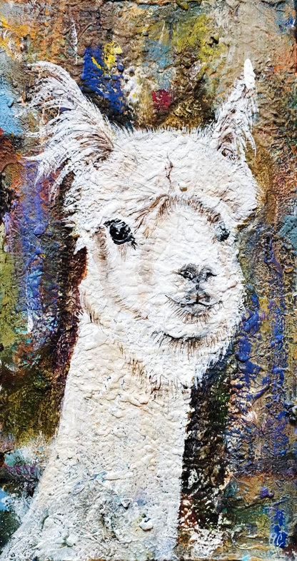H1Z ART Acrylbild Gemälde Lama – handgemaltes Original Acrylbild (21 x 40 cm)