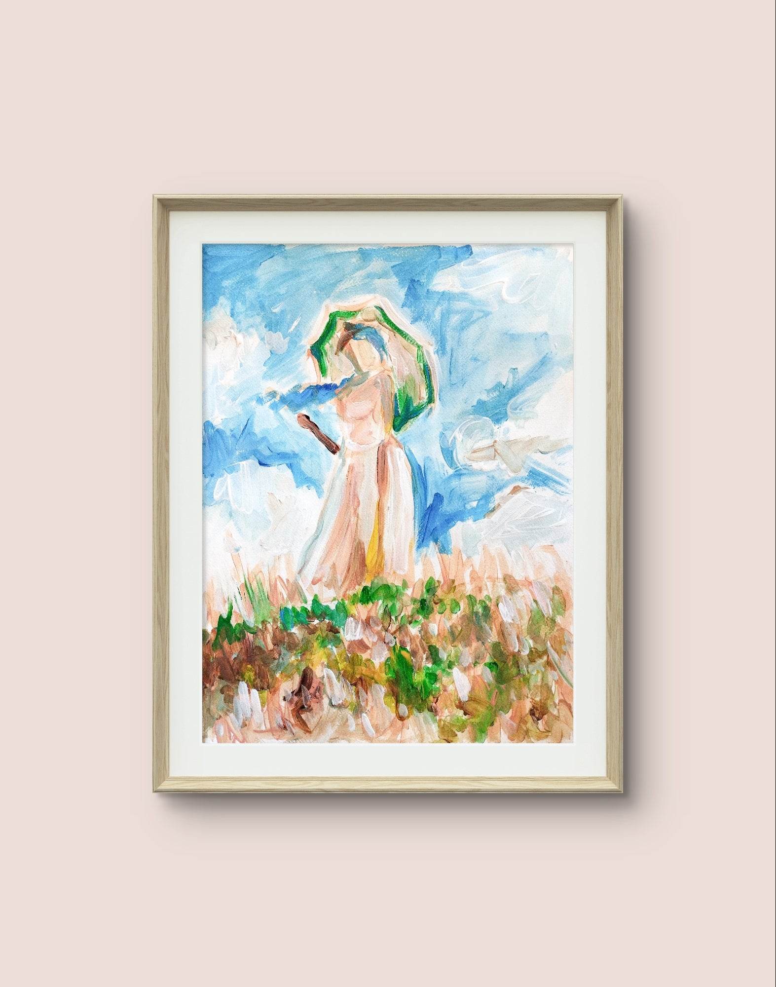Heinz Acrylbild Aquarellbild Frau mit Sonnenschirm von Claude Monet“ (30 × 40 cm)