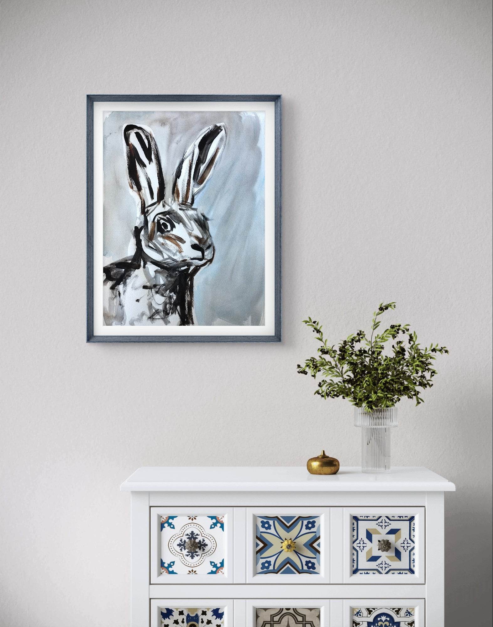 Heinz Acrylbild Aquarellbild Hasenporträt (30 × 40 cm)