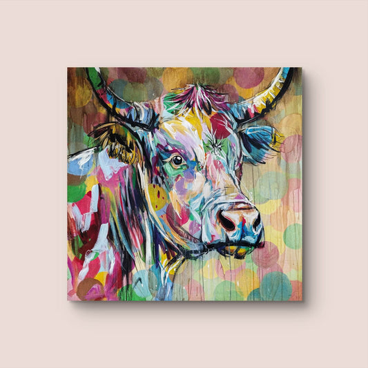 Heinz Acrylbild Wandbild bunte Kuh Acryl auf Leinwand (120 x 120 cm)