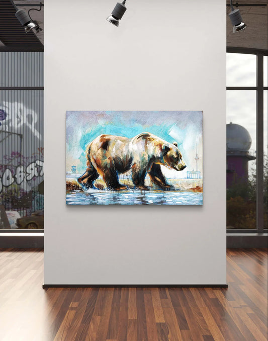 Expressiv-realistisches Gemälde Berliner Bär – handgemaltes Original Acrylbild (78 x 115 cm) auf Leinwand von H1Z ART in lebendiger Atmosphäre