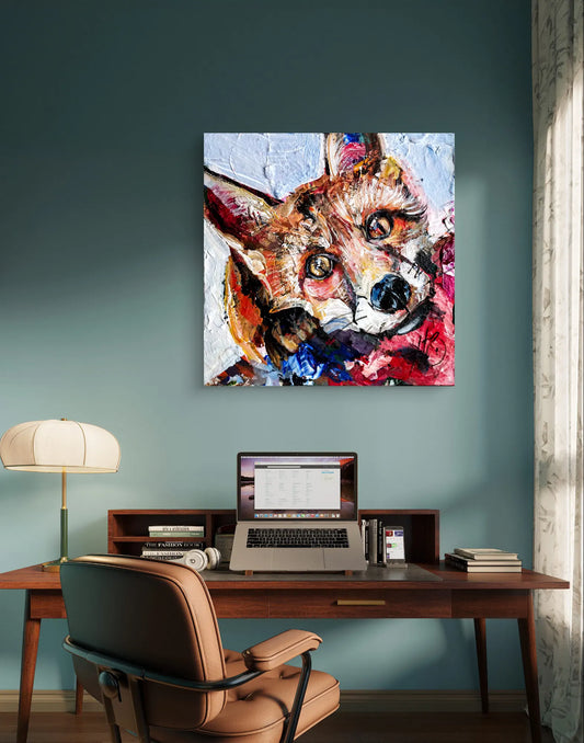 H1Z ART Acrylbild Gemälde Der Fuchs im Schatten – handgemaltes Original Acrylbild (20 x 20 cm)