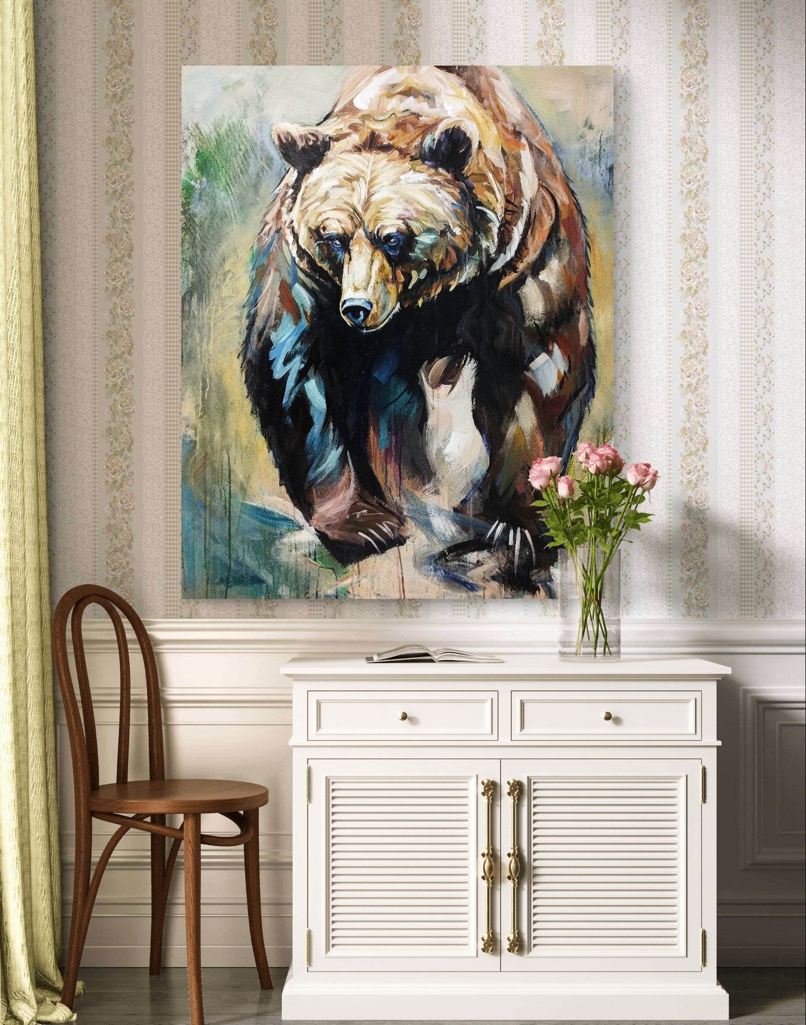 Heinz Acrylbild Wandbild Grizzly Bär Acryl auf Leinwand (110 x 89 cm)