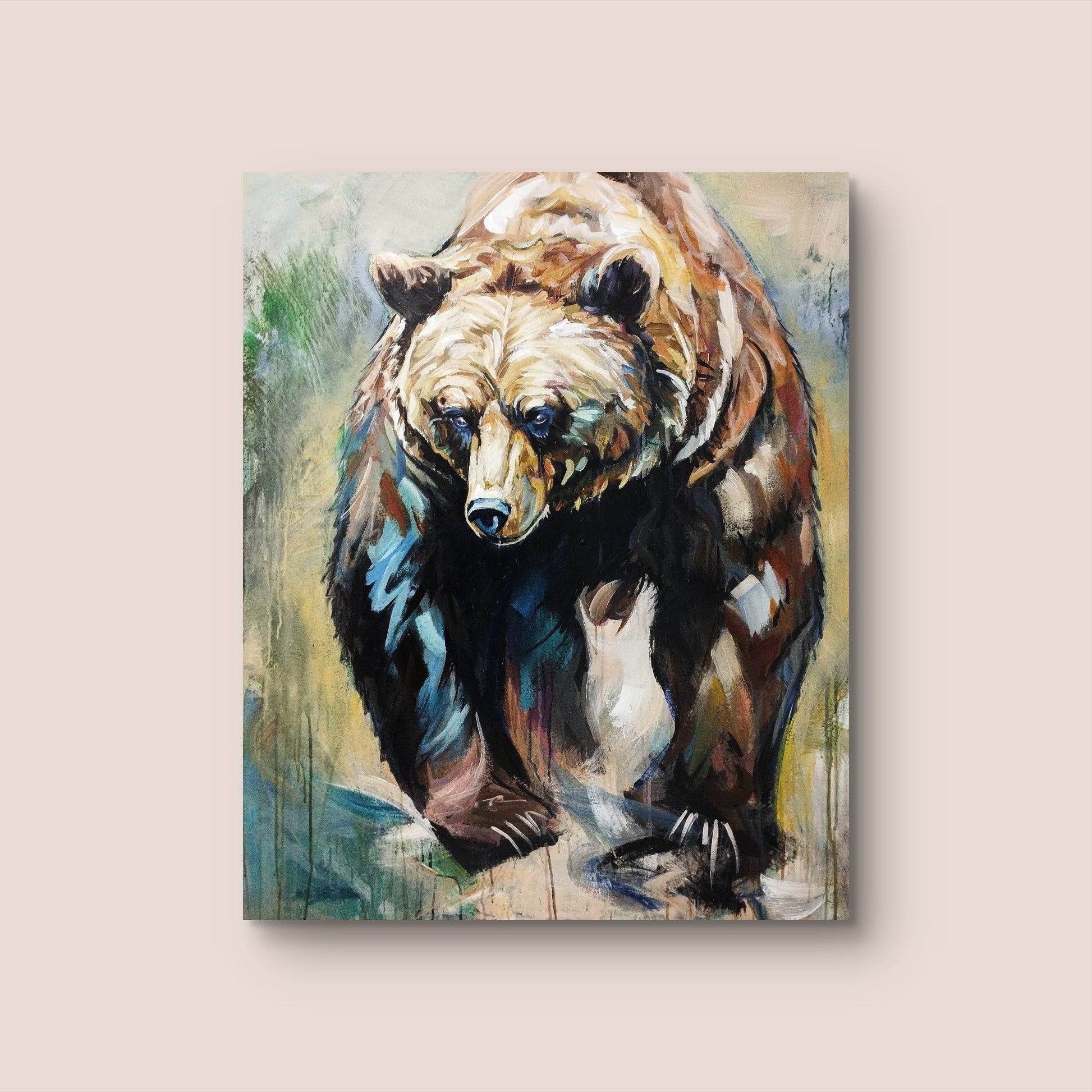 Heinz Acrylbild Wandbild Grizzly Bär Acryl auf Leinwand (110 x 89 cm)