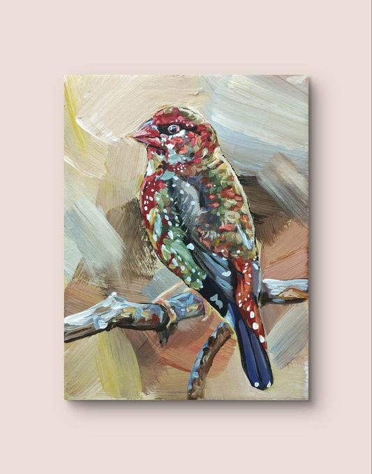 Heinz Acrylbild Wandbild Erdbeerfink Acryl auf Leinwand (18 x 24 cm)