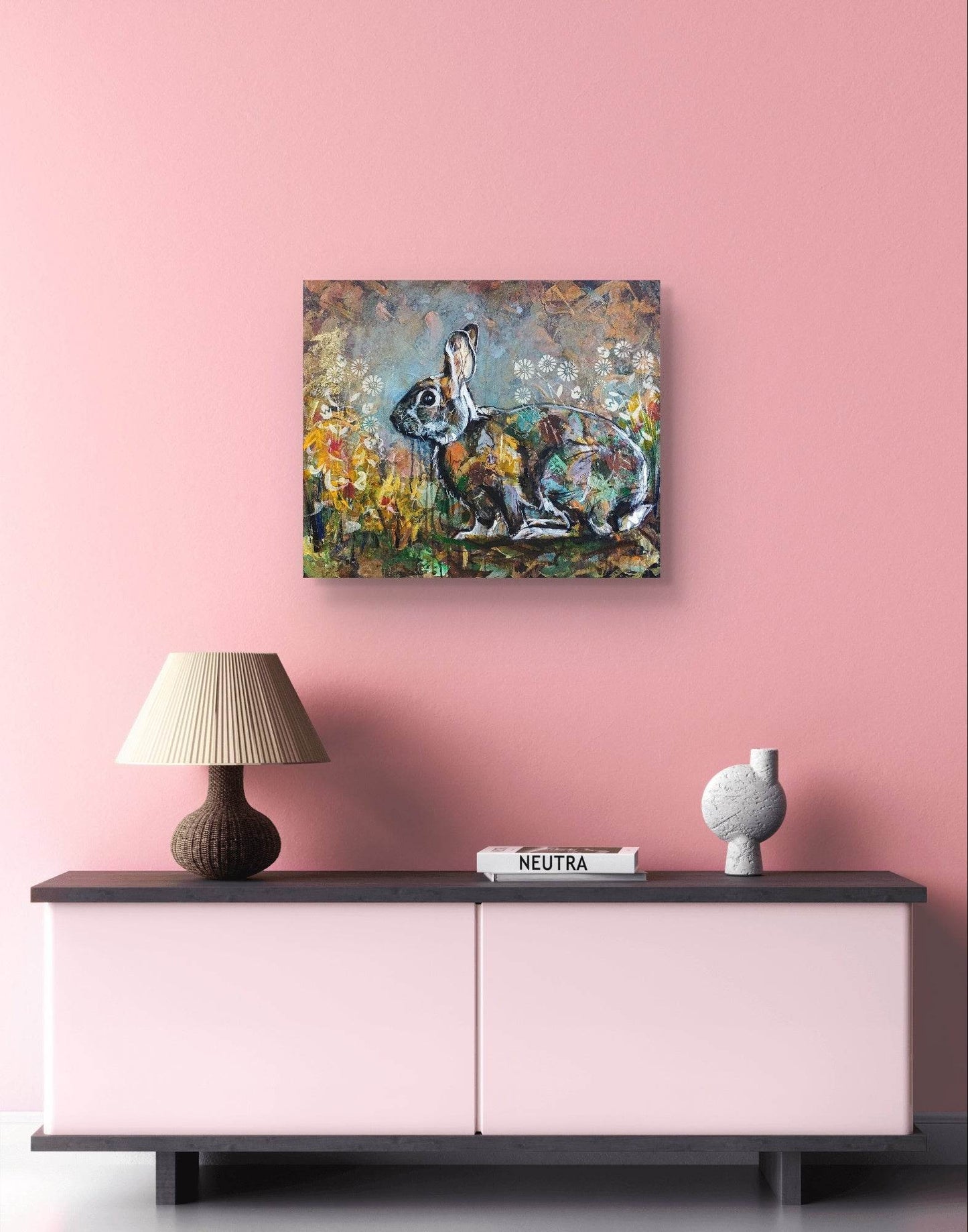 Heinz Acrylbild Wandbild süßer Kaninchen Acryl auf Leinwand (50 x 60 cm)