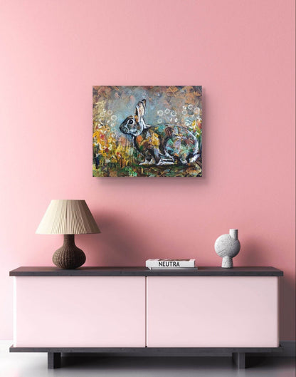 Heinz Acrylbild Wandbild süßer Kaninchen Acryl auf Leinwand (50 x 60 cm)
