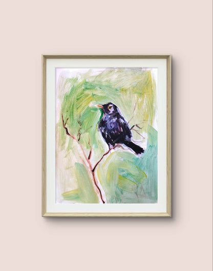 Heinz Acrylbild Aquarellbild Amsel (30 × 40 cm)