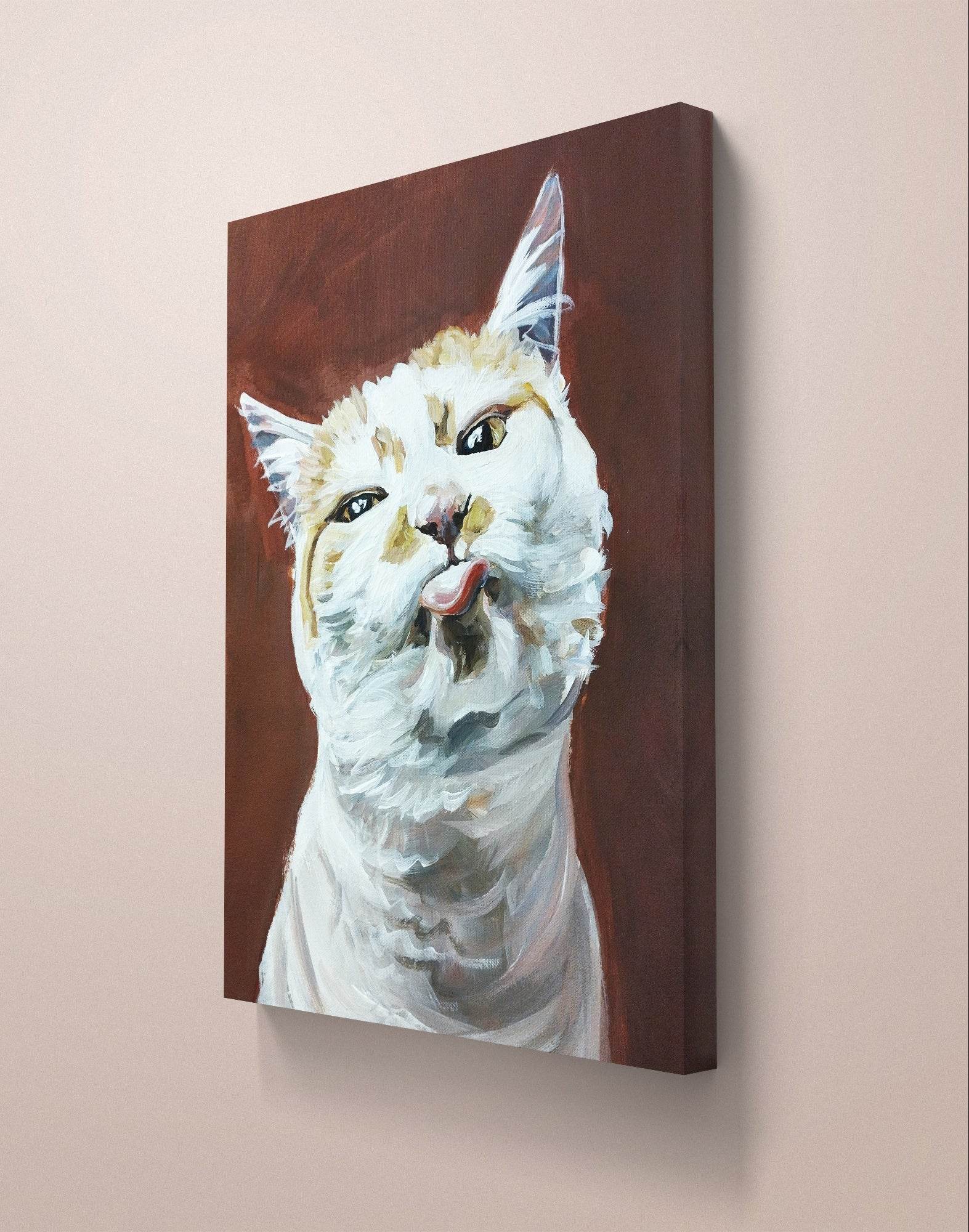 Heinz Acrylbild Wandbild freche Katze Acryl auf Leinwand (30 x 40 cm)