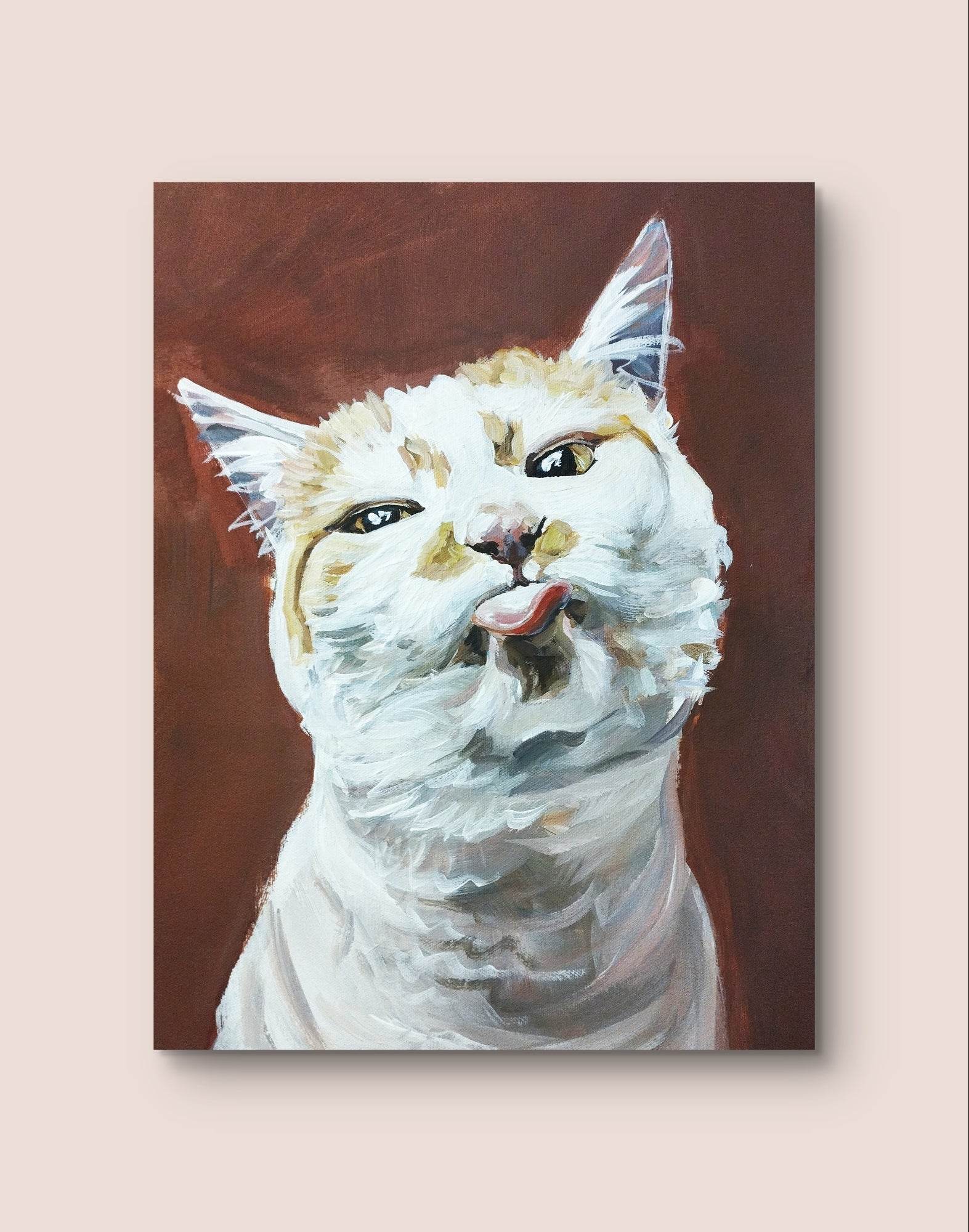 Heinz Acrylbild Wandbild freche Katze Acryl auf Leinwand (30 x 40 cm)