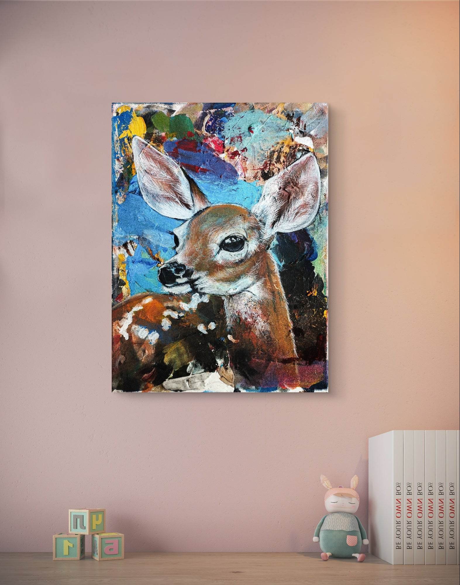 Heinz Acrylbild Wandbild Reh Kitz Acryl auf Leinwand (30 × 40 cm)
