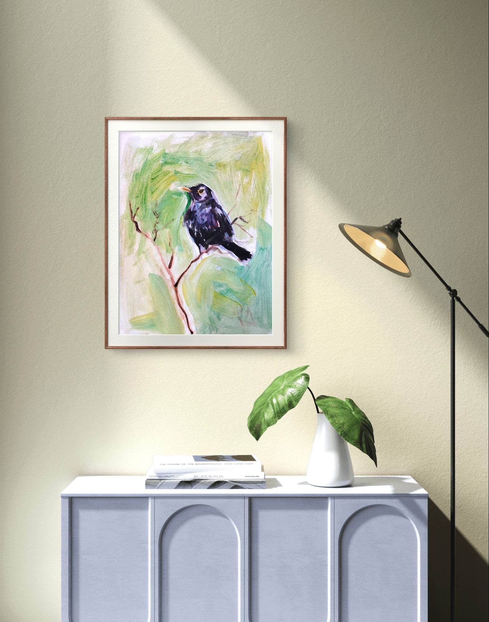 Heinz Acrylbild Aquarellbild Amsel (30 × 40 cm)