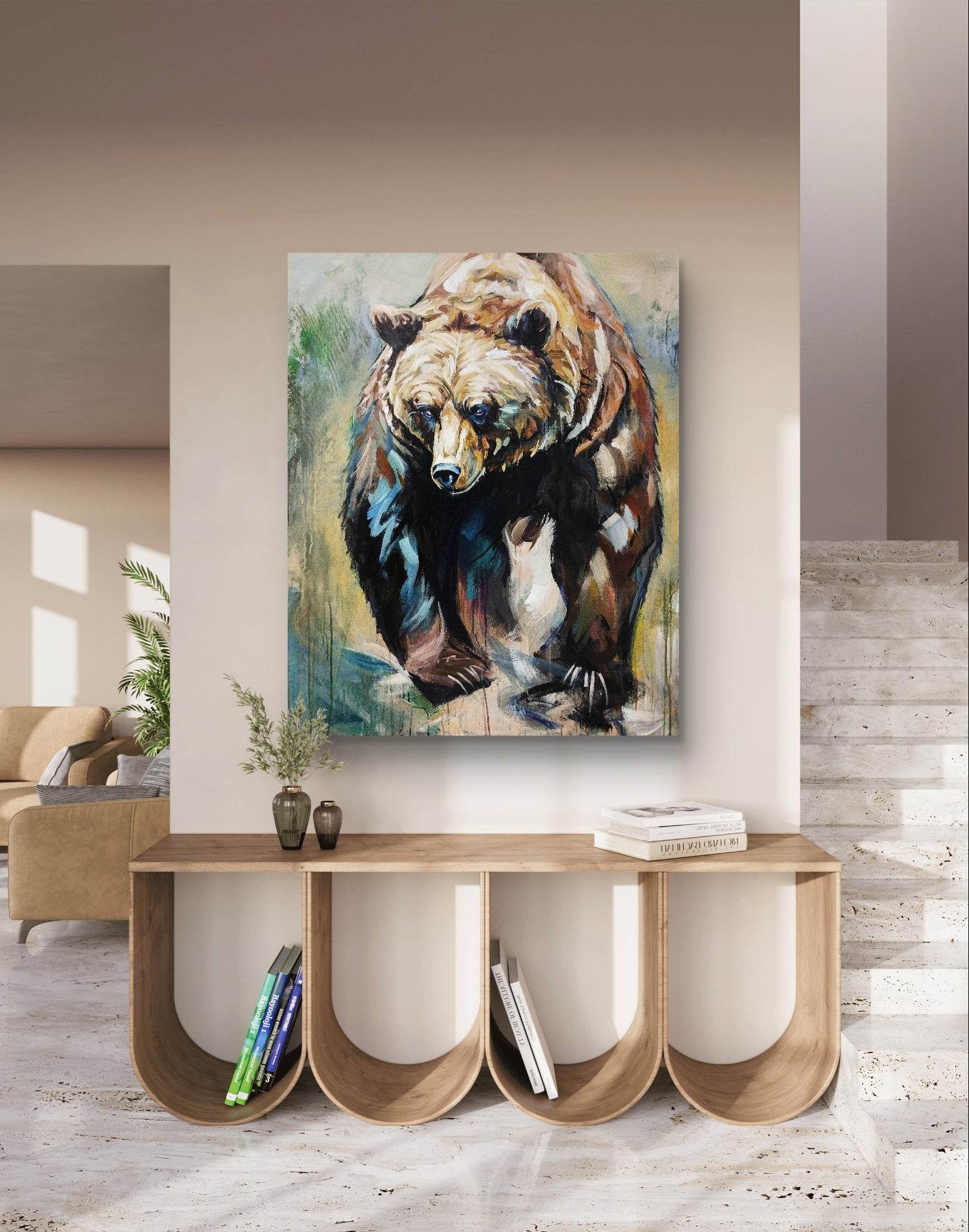 Heinz Acrylbild Wandbild Grizzly Bär Acryl auf Leinwand (110 x 89 cm)