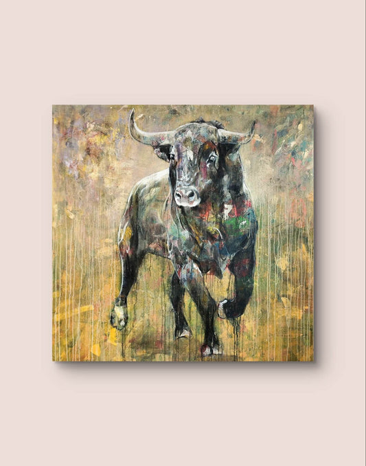 Heinz Acrylbild Wandbild Stier Acryl auf Leinwand (140 x 140 cm)