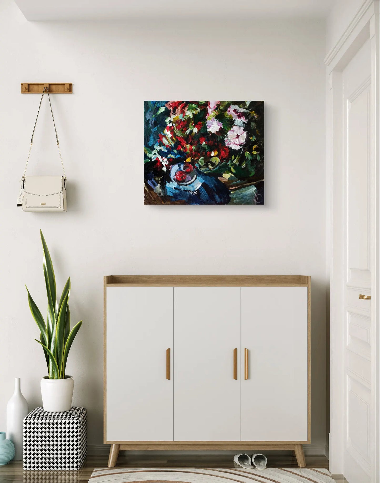 Gemälde Astern und Tomaten – handgemaltes Original Acrylbild (43 x 50 cm)
