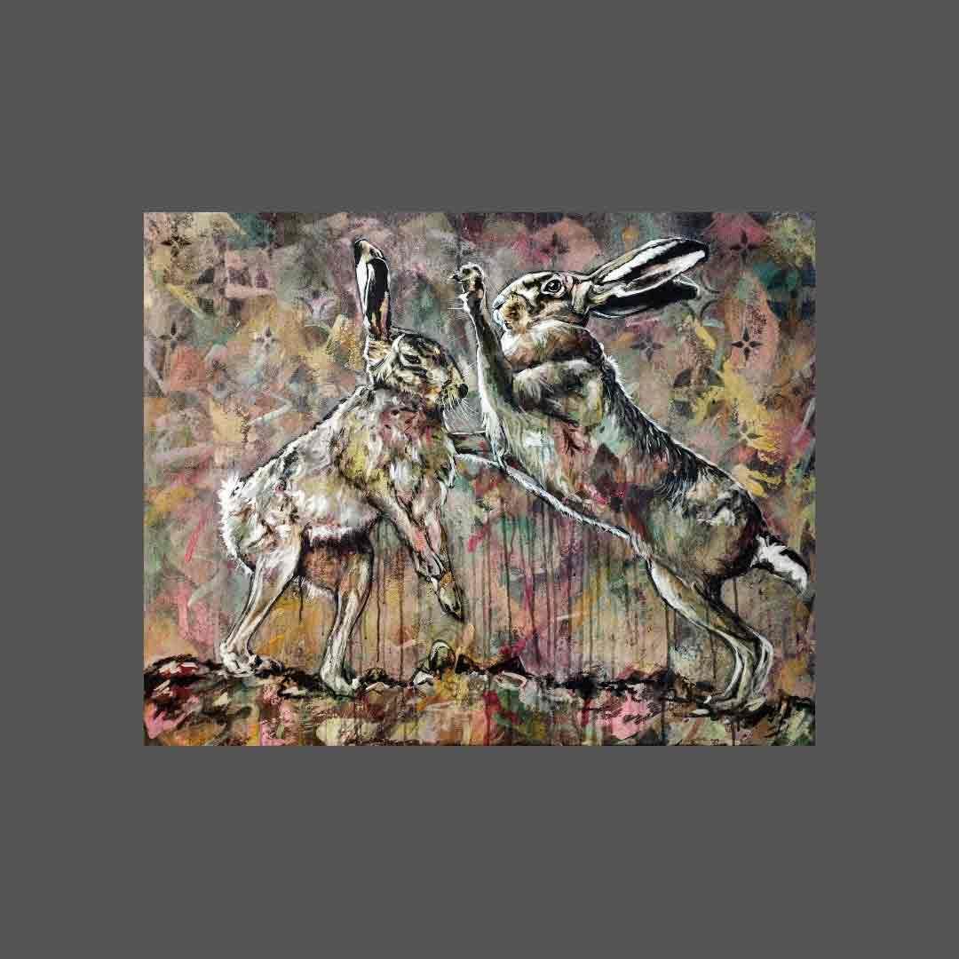 Heinz Acrylbild Wandbild zwei Hasen Acryl auf Leinwand (100 x 80 cm)