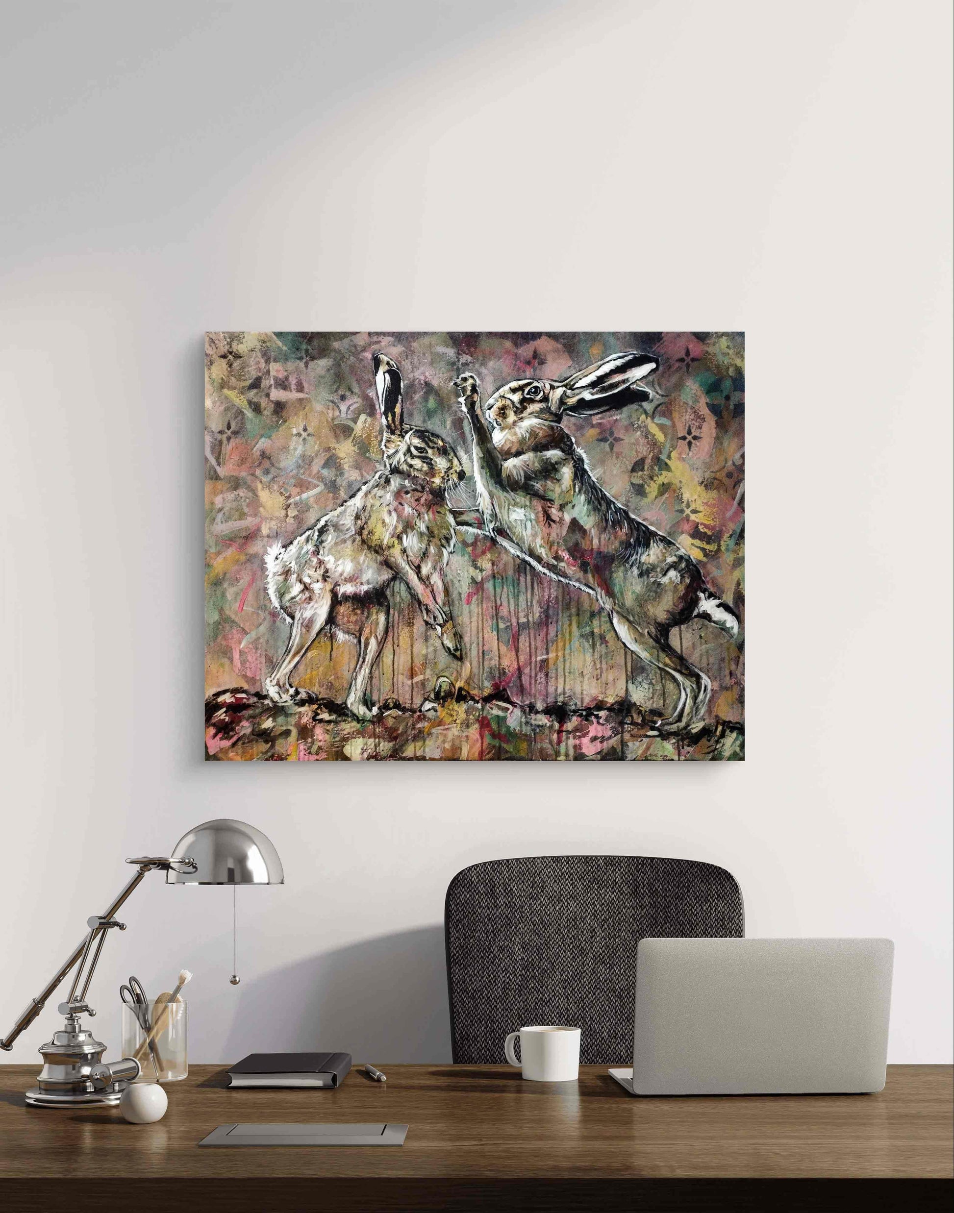 Heinz Acrylbild Wandbild zwei Hasen Acryl auf Leinwand (100 x 80 cm)