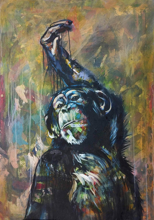 Gemälde eleganter Affe – handgemaltes Original Acrylbild (96 x 67 cm)