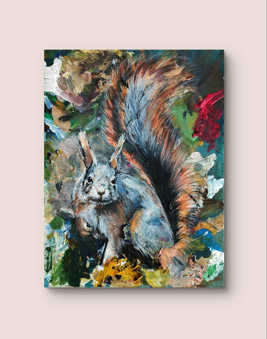 Heinz Acrylbild Wandbild Eichhörnchen Acryl auf Leinwand (30 x 40 cm)