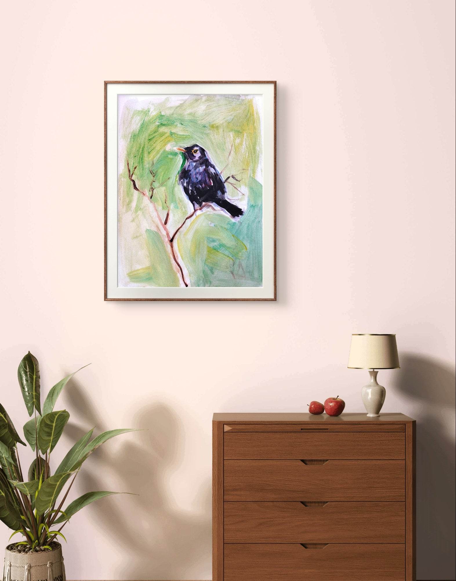 Heinz Acrylbild Aquarellbild Amsel (30 × 40 cm)