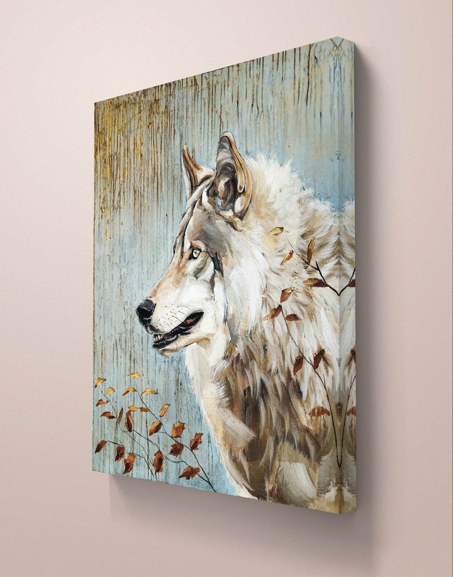 Heinz Acrylbild Gemälde goldener Wolf – handgemaltes Original Acrylbild (112 x 95 cm)
