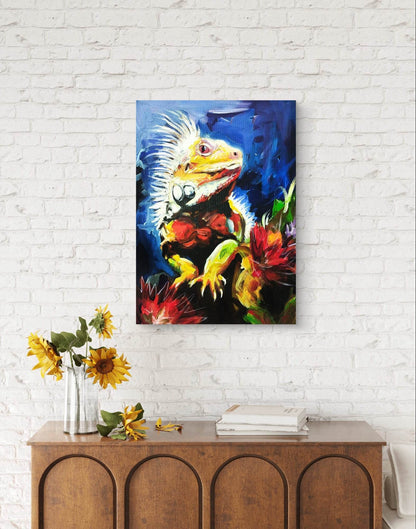 Heinz Acrylbild Wandbild Leguan Acryl auf Leinwand (50 x 70 cm)