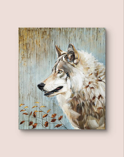 Heinz Acrylbild Gemälde goldener Wolf – handgemaltes Original Acrylbild (112 x 95 cm)