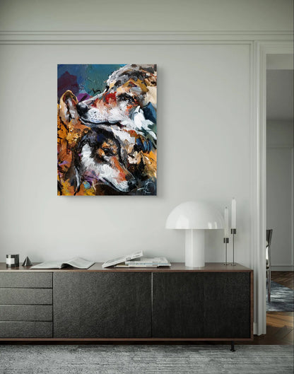 Gemälde Wölfe Treue Gefährten – handgemaltes Original Acrylbild (40 x 30 cm)