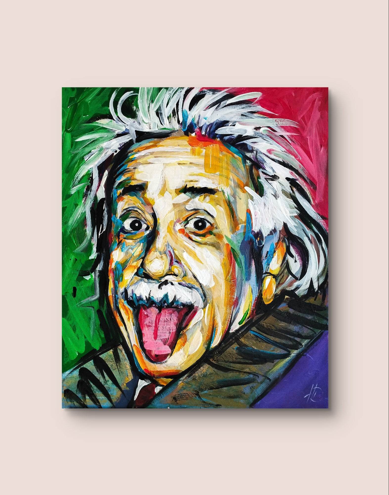 Heinz Acrylbild Wandbild lustiger Einstein auf Leinwand (50 x 60 cm)