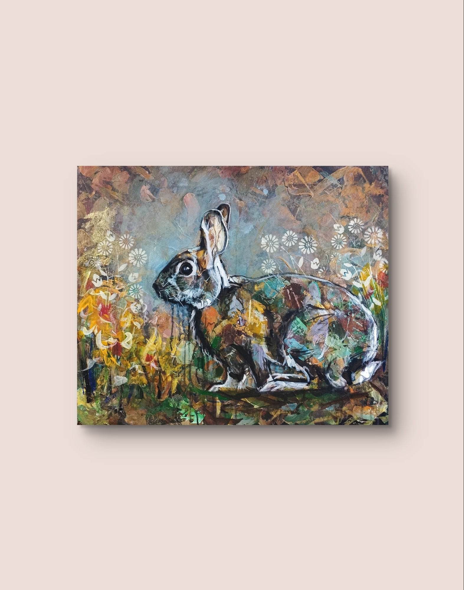 Heinz Acrylbild Wandbild süßer Kaninchen Acryl auf Leinwand (50 x 60 cm)
