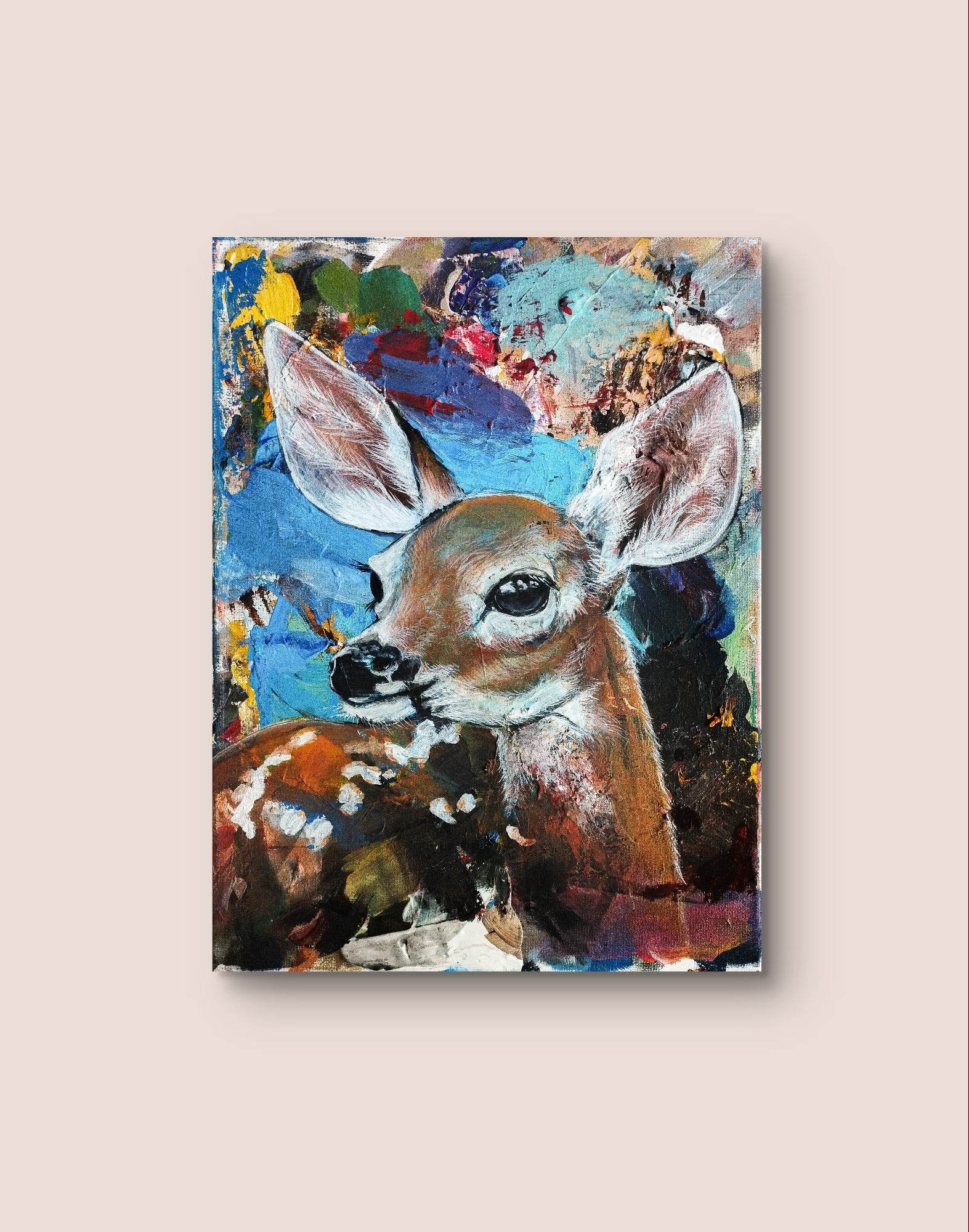 Heinz Acrylbild Wandbild Reh Kitz Acryl auf Leinwand (30 × 40 cm)