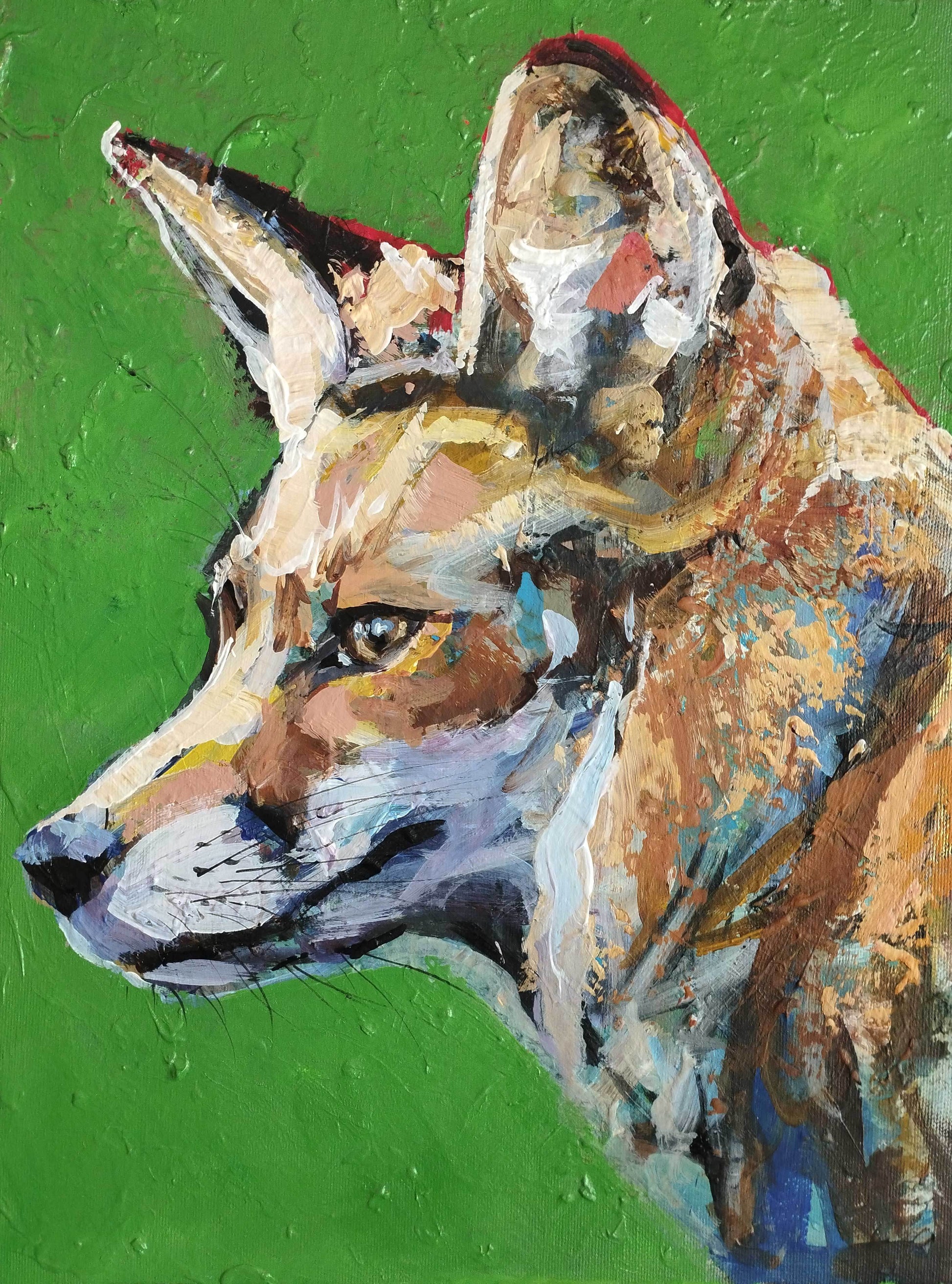 Heinz Acrylbild Wandbild grün Fuchs Acryl auf Leinwand (30 x 40 cm)